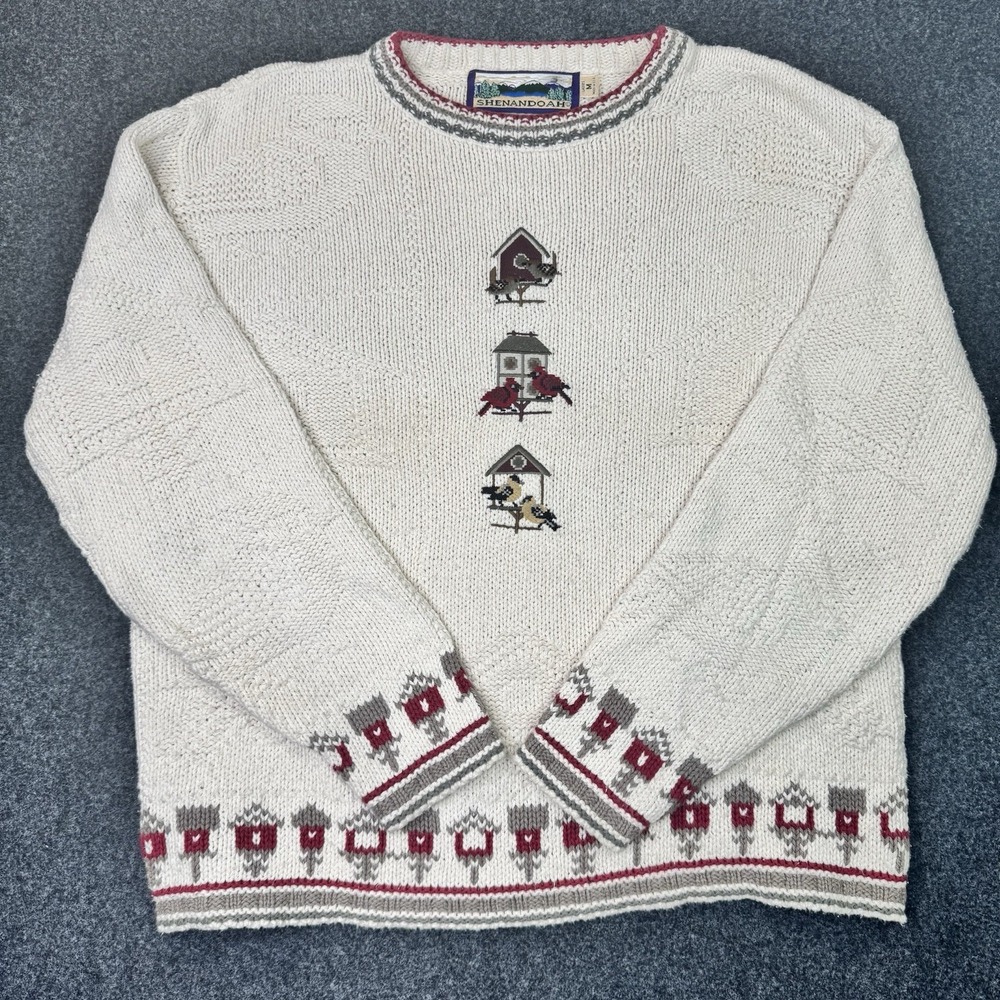 Vintage Shenandoah M Birdhouse Cardinal Cotton Sweater Made USA Cottagecore